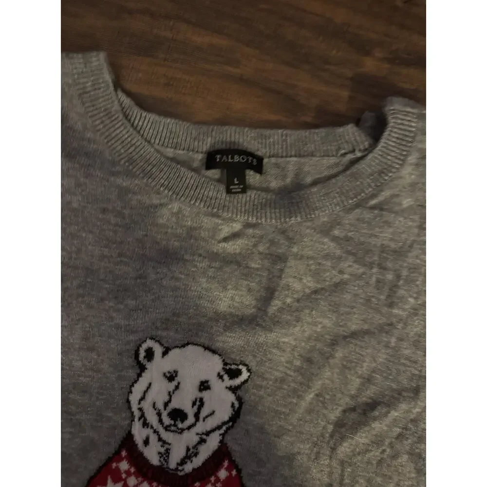 Talbots Cotton Blend Grey Sweater With Polar Bear In Sweater On Front Sz L